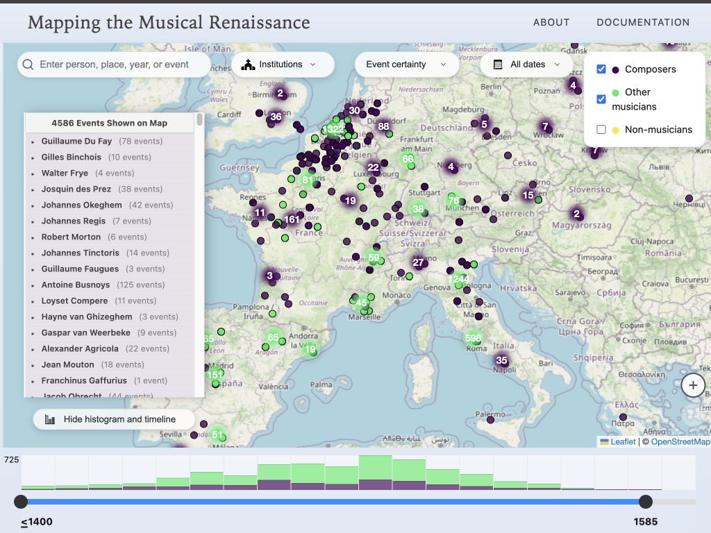 Mapping the Musical Renaissance map interface
